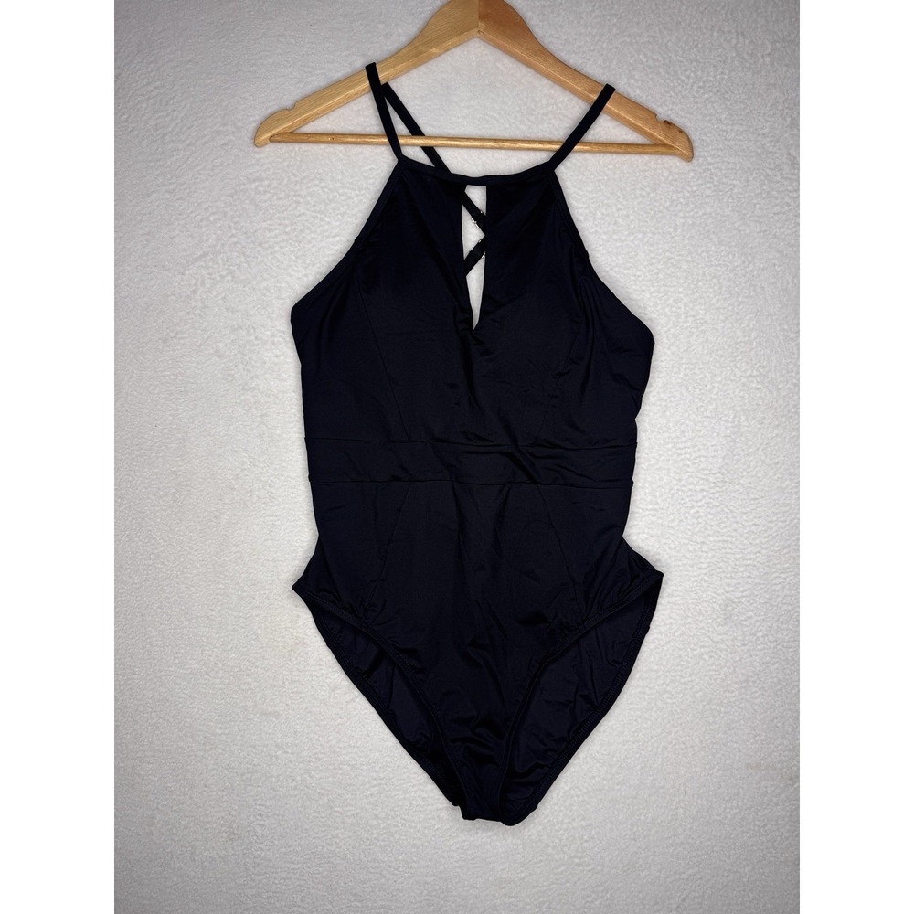 Women's La Blanca Black Strappy  Tummy Control One Piece Swimsuit Size 14 EUC!